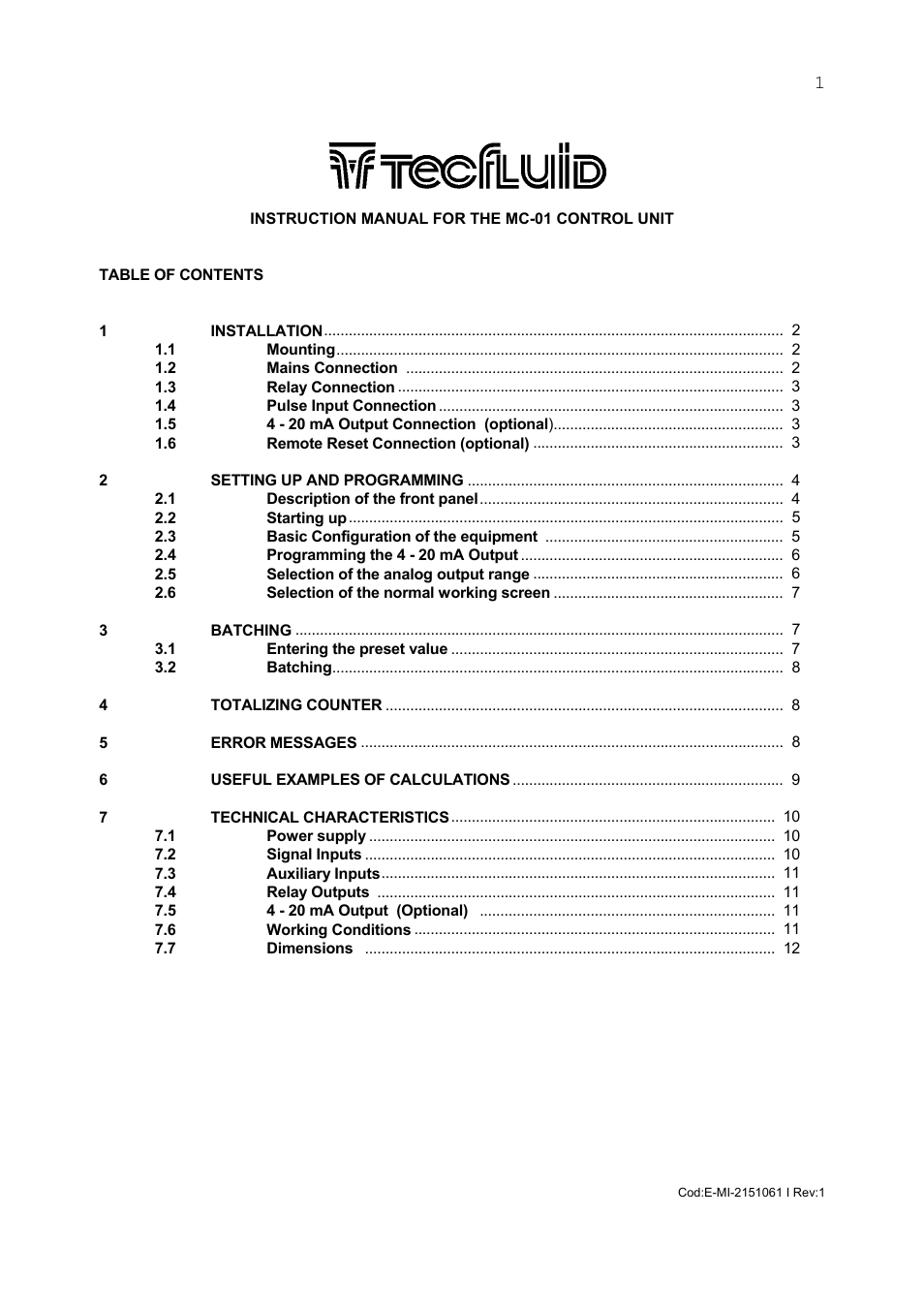 Tecfluid MC-01 User Manual | 12 pages