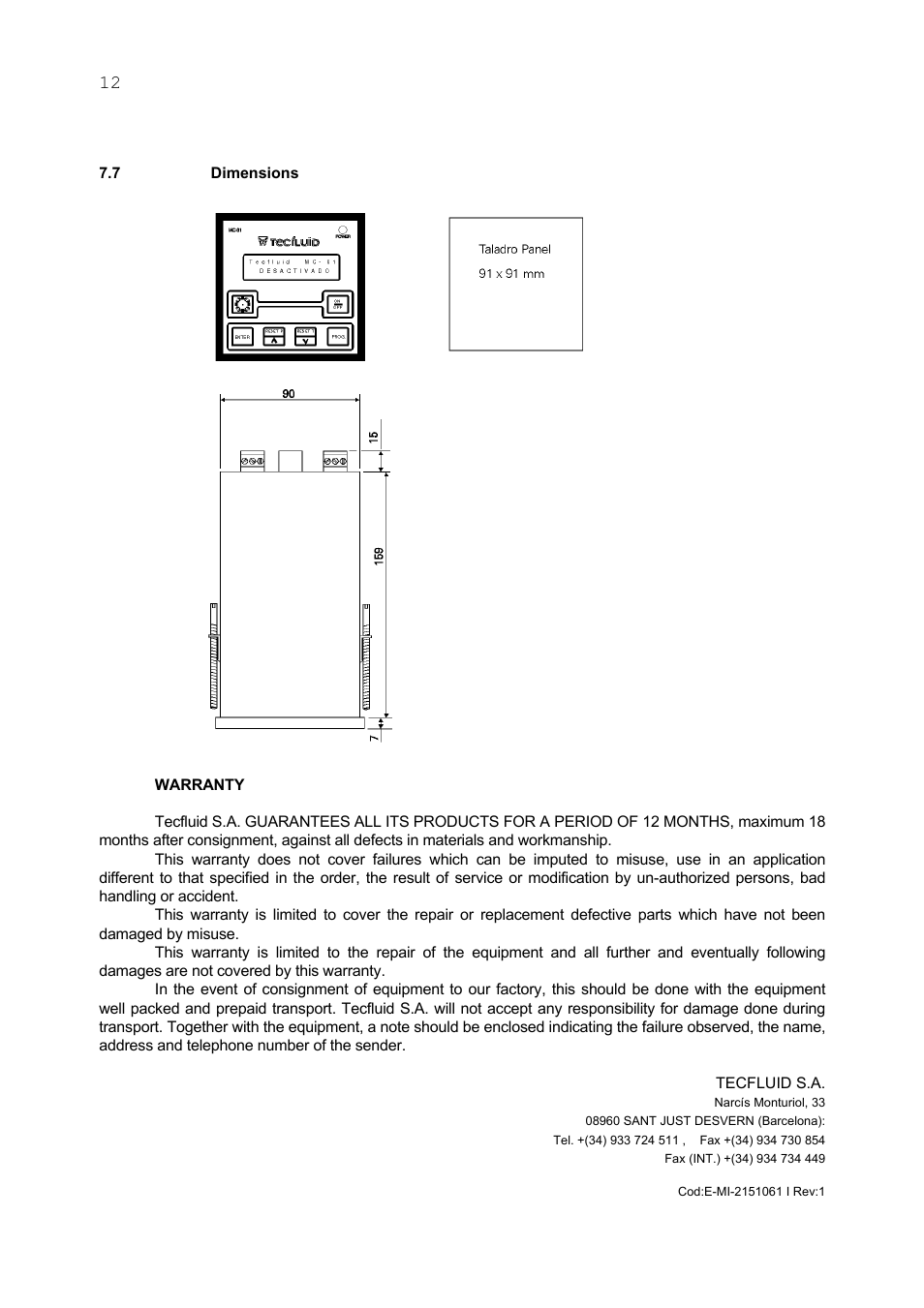 Tecfluid MC-01 User Manual | Page 12 / 12