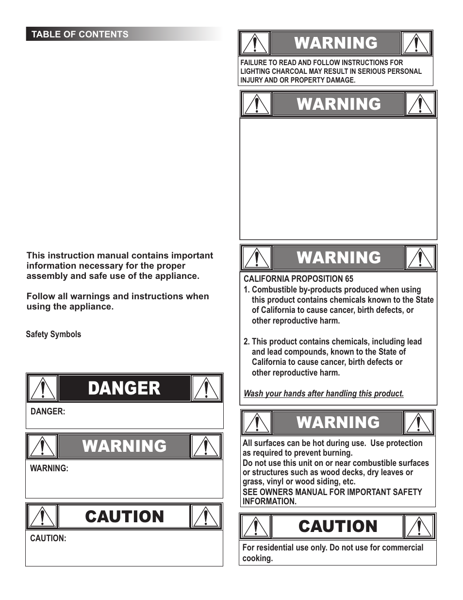 Danger, Warning, Caution | Char-Broil SANTA FE 10301569 User Manual | Page 2 / 16