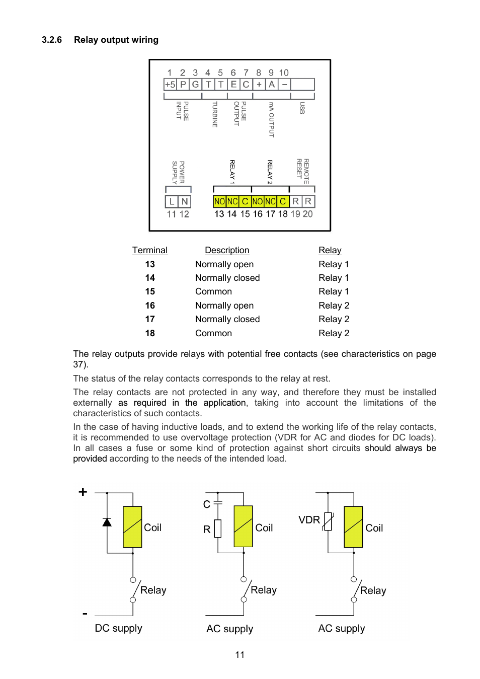 6 relay output wiring | Tecfluid MT03F User Manual | Page 11 / 40