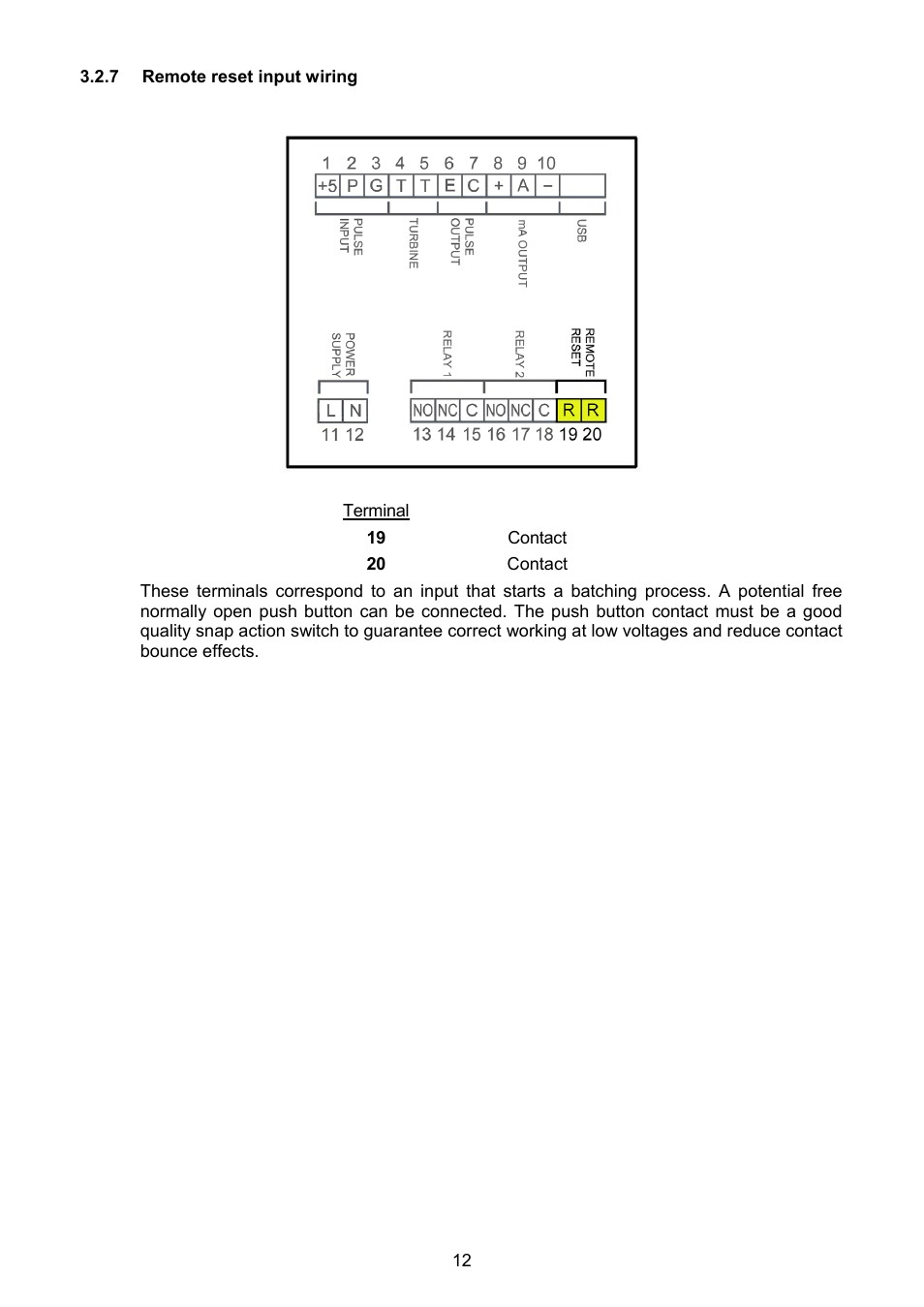 7 remote reset input wiring | Tecfluid MT03F User Manual | Page 12 / 40
