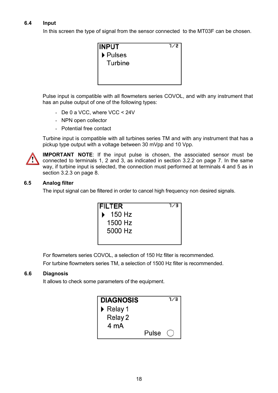 4 input, 5 analog filter, 6 diagnosis | Tecfluid MT03F User Manual | Page 18 / 40