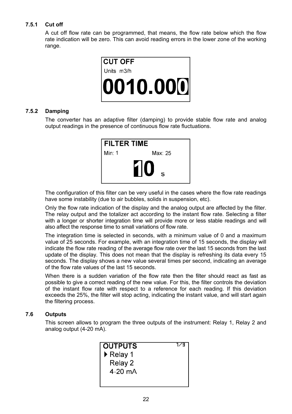 1 cut off, 2 damping, 6 outputs | Tecfluid MT03F User Manual | Page 22 / 40