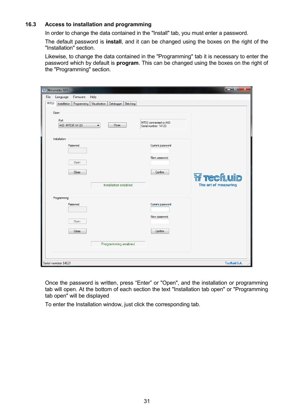 3 access to installation and programming | Tecfluid MT03F User Manual | Page 31 / 40