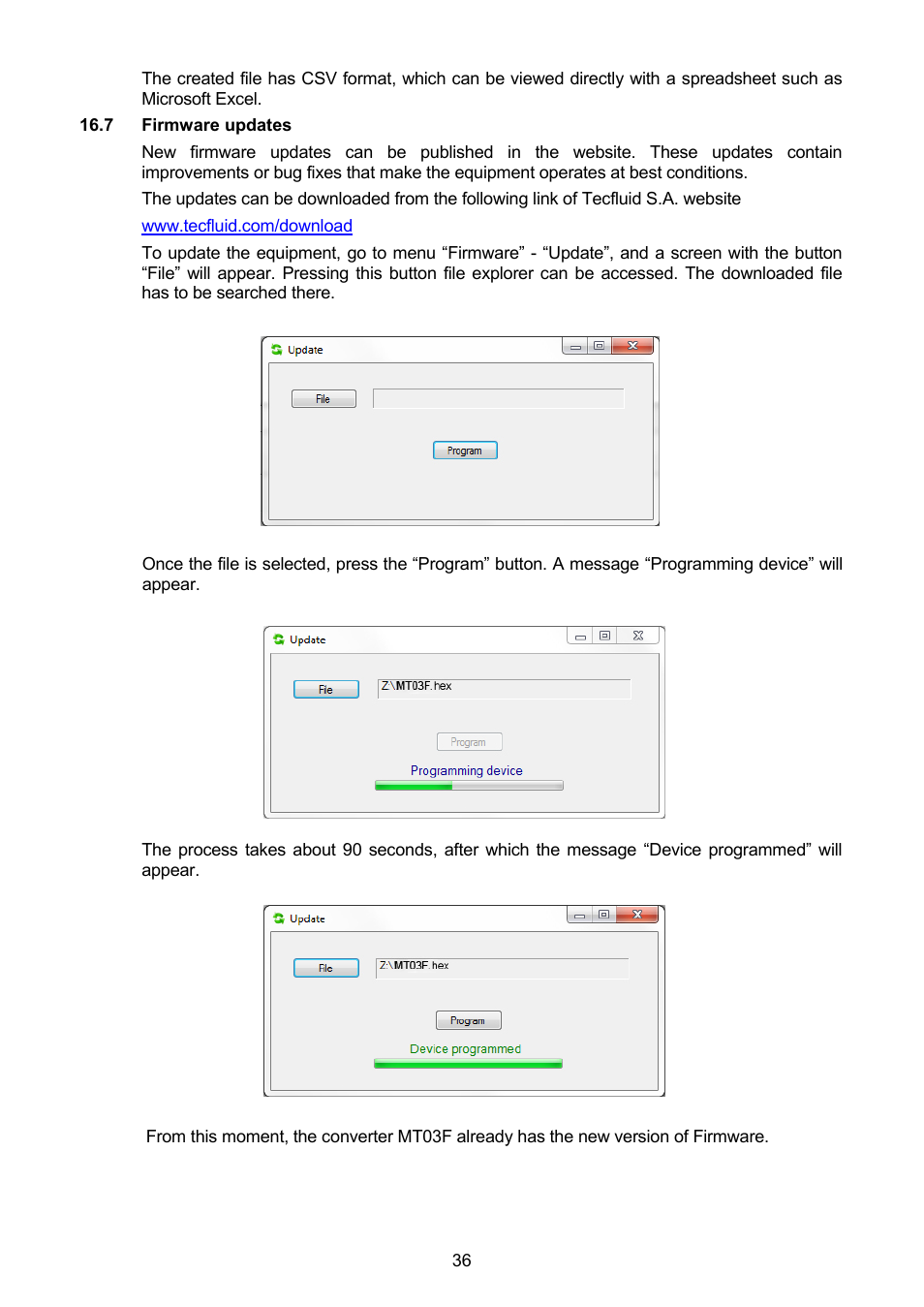 7 firmware updates | Tecfluid MT03F User Manual | Page 36 / 40