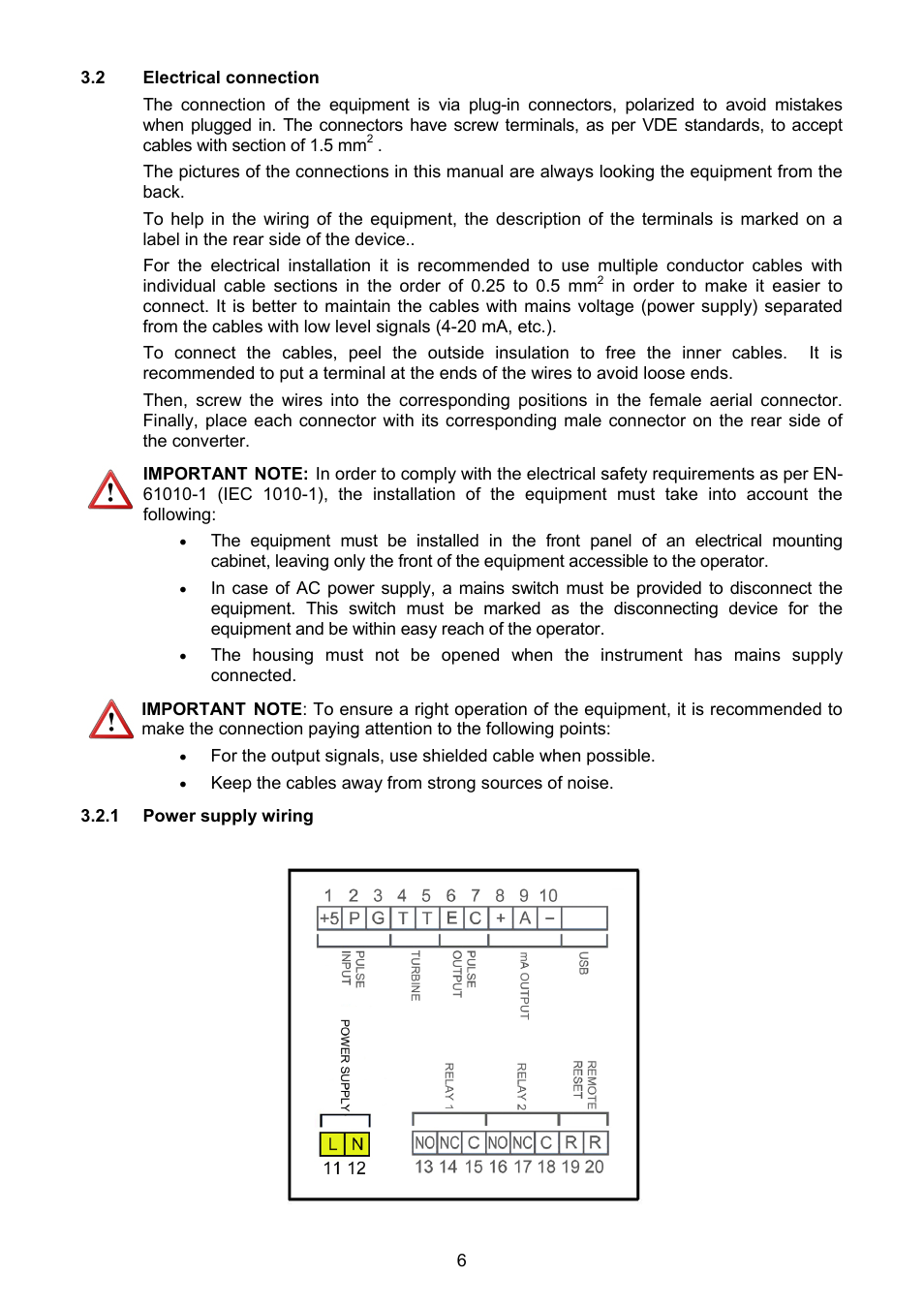 2 electrical connection, 1 power supply wiring | Tecfluid MT03F User Manual | Page 6 / 40