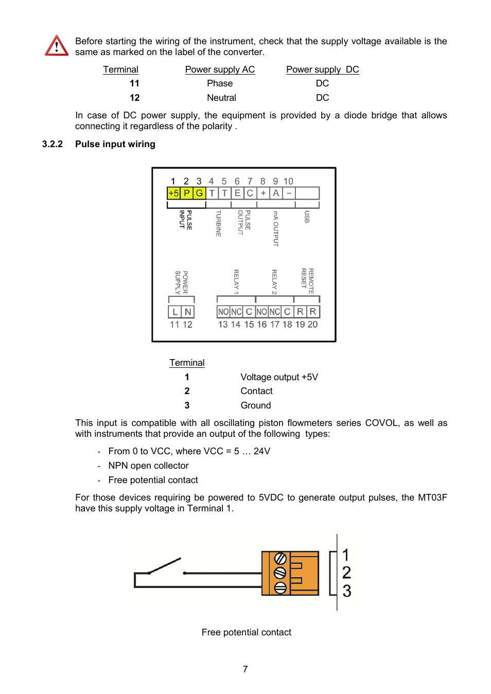 2 pulse input wiring | Tecfluid MT03F User Manual | Page 7 / 40