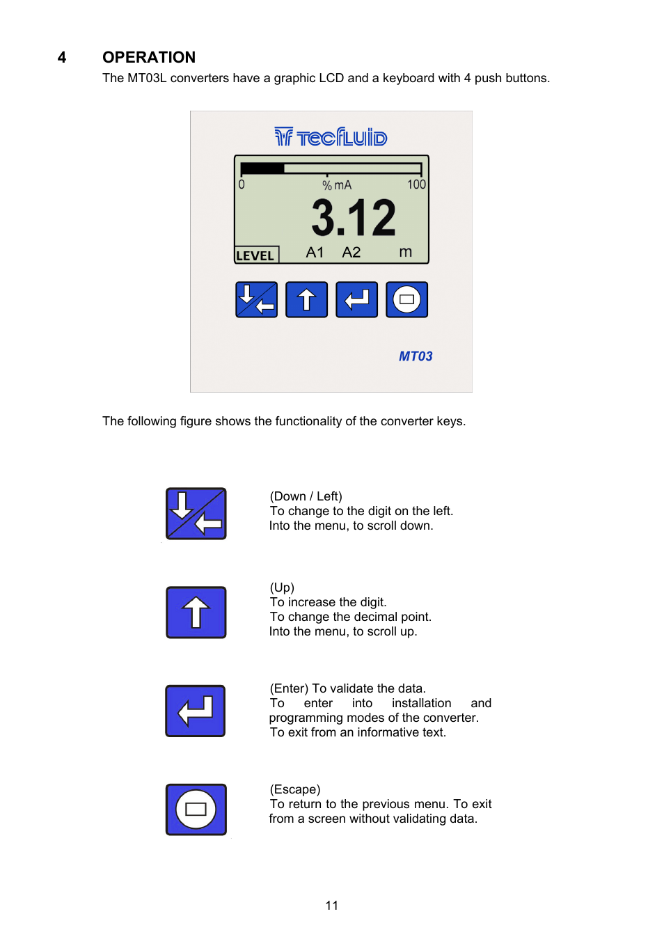 Operation, 4 operation | Tecfluid MT03L User Manual | Page 11 / 32