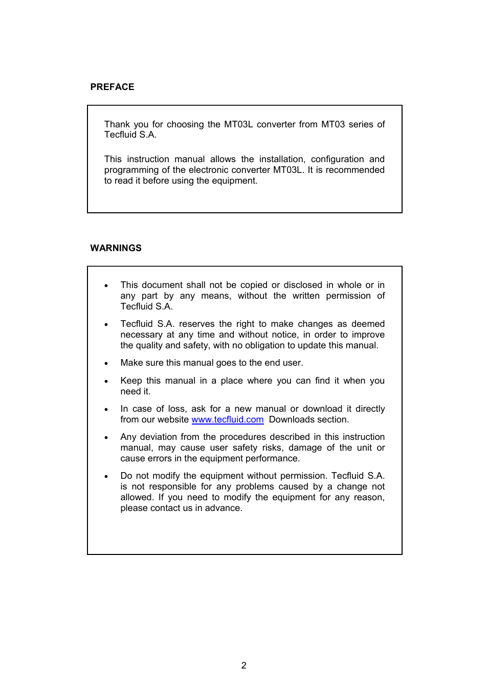 Tecfluid MT03L User Manual | Page 2 / 32