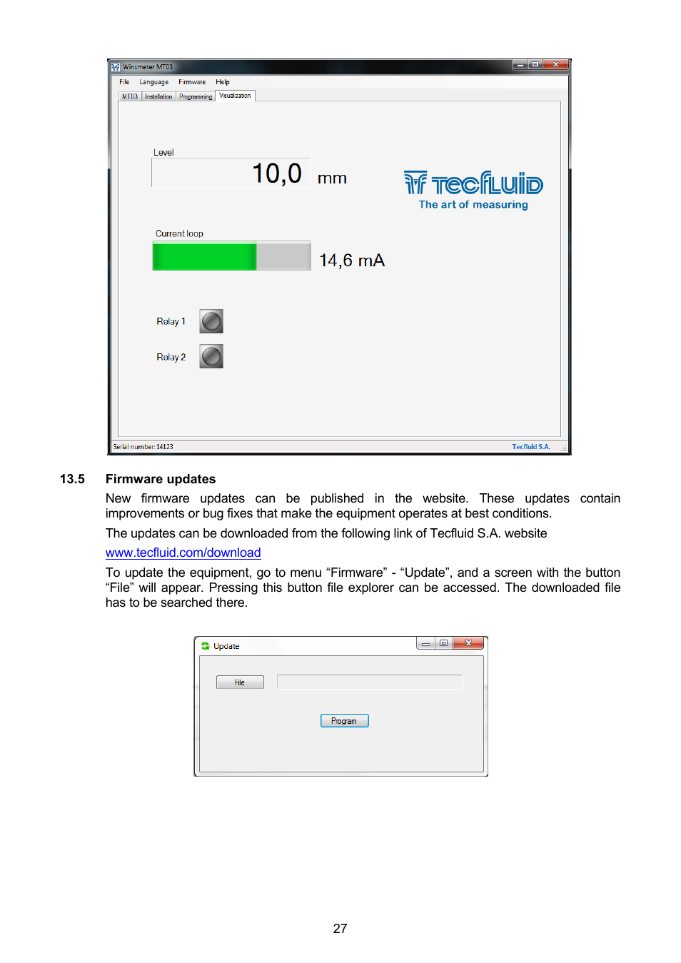 5 firmware updates | Tecfluid MT03L User Manual | Page 27 / 32