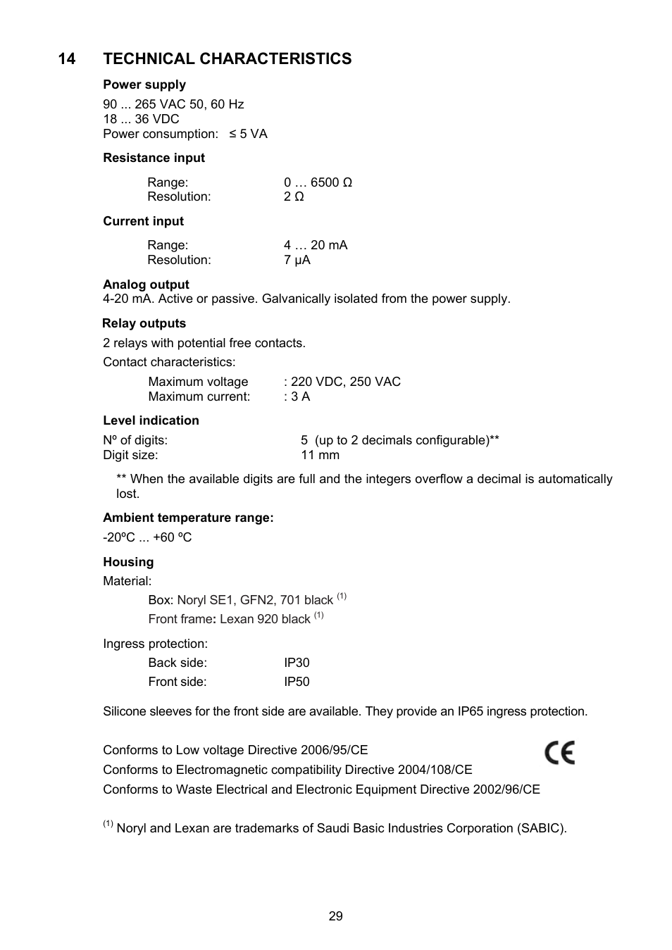 Technical characteristics | Tecfluid MT03L User Manual | Page 29 / 32