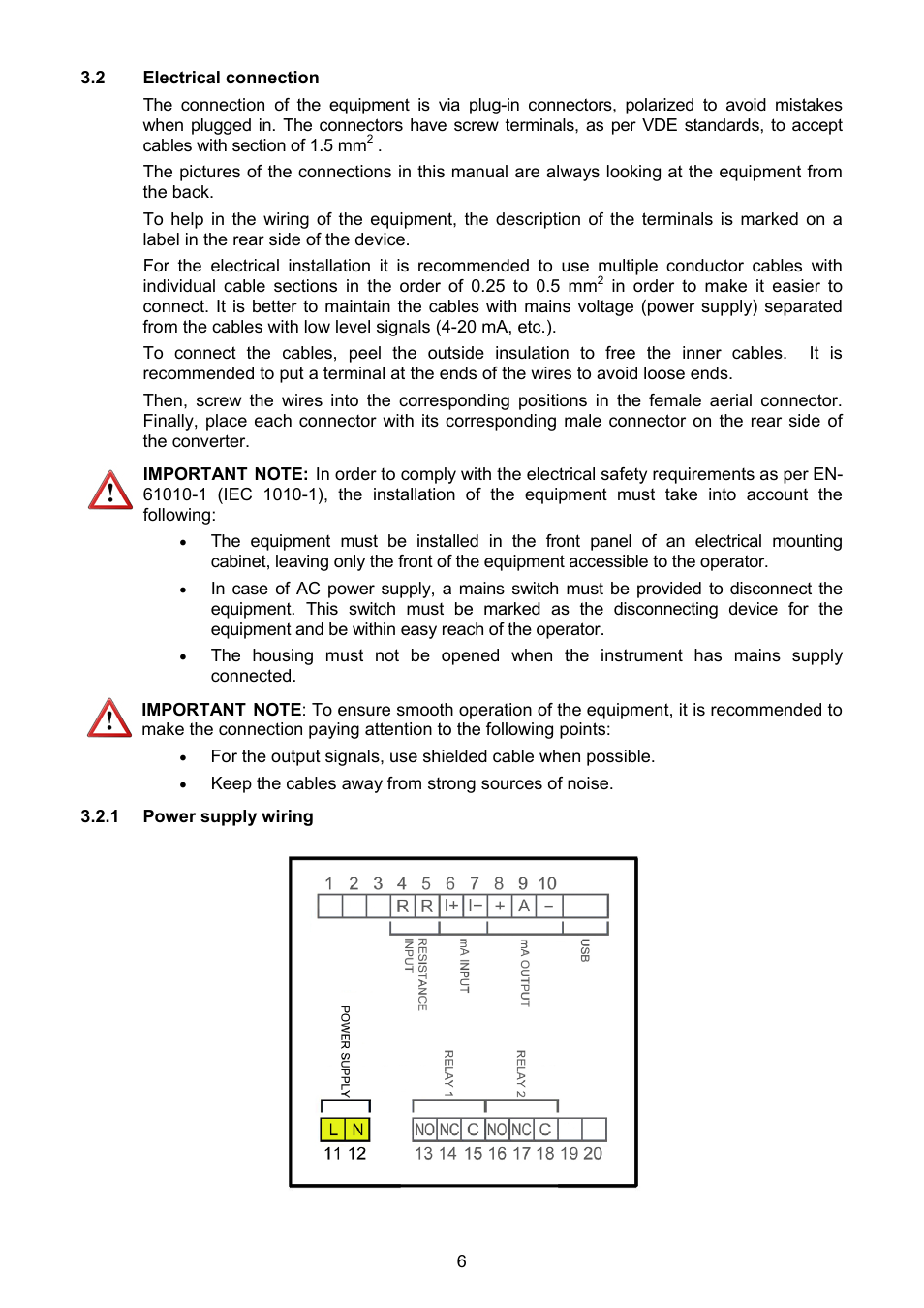 2 electrical connection, 1 power supply wiring | Tecfluid MT03L User Manual | Page 6 / 32