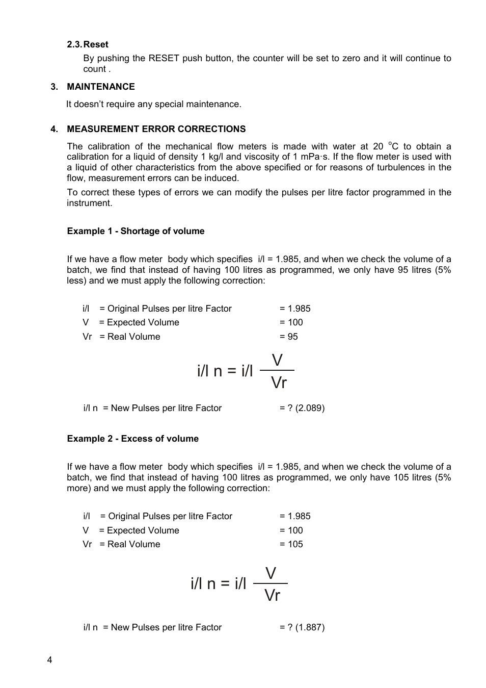 I/l n = i/l v vr | Tecfluid CP420L User Manual | Page 4 / 8