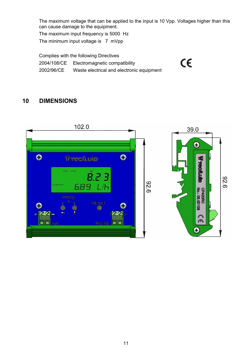 Dimensions | Tecfluid CP420R User Manual | Page 11 / 12