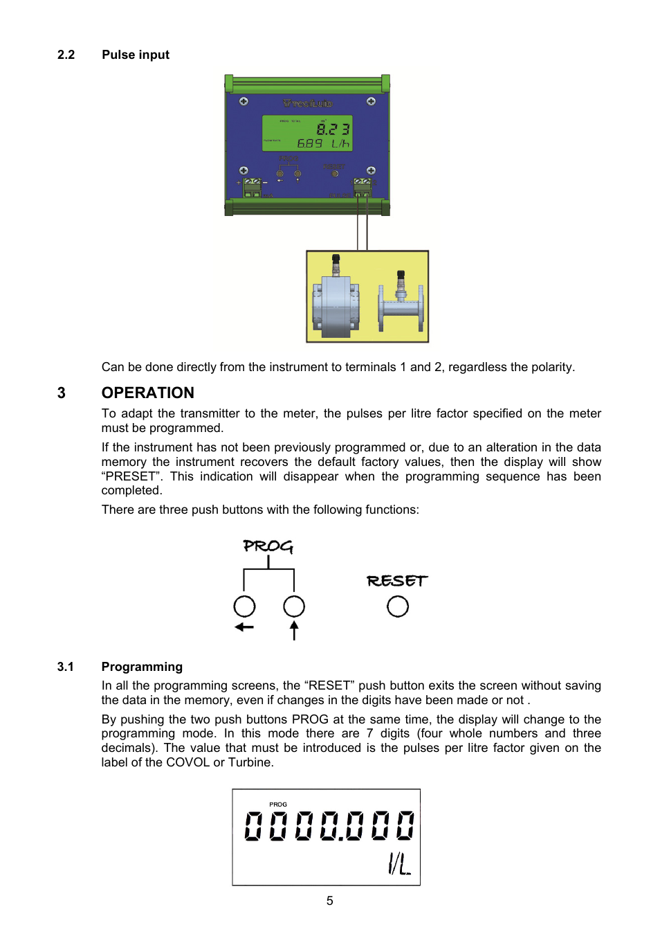 2 pulse imput, Operation, 1 programming | Tecfluid CP420R User Manual | Page 5 / 12