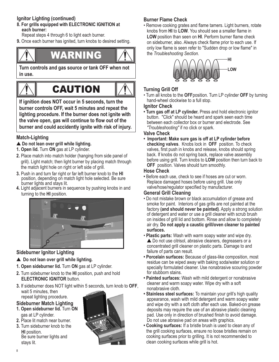 Caution, Warning | Char-Broil 463257111 User Manual | Page 8 / 28