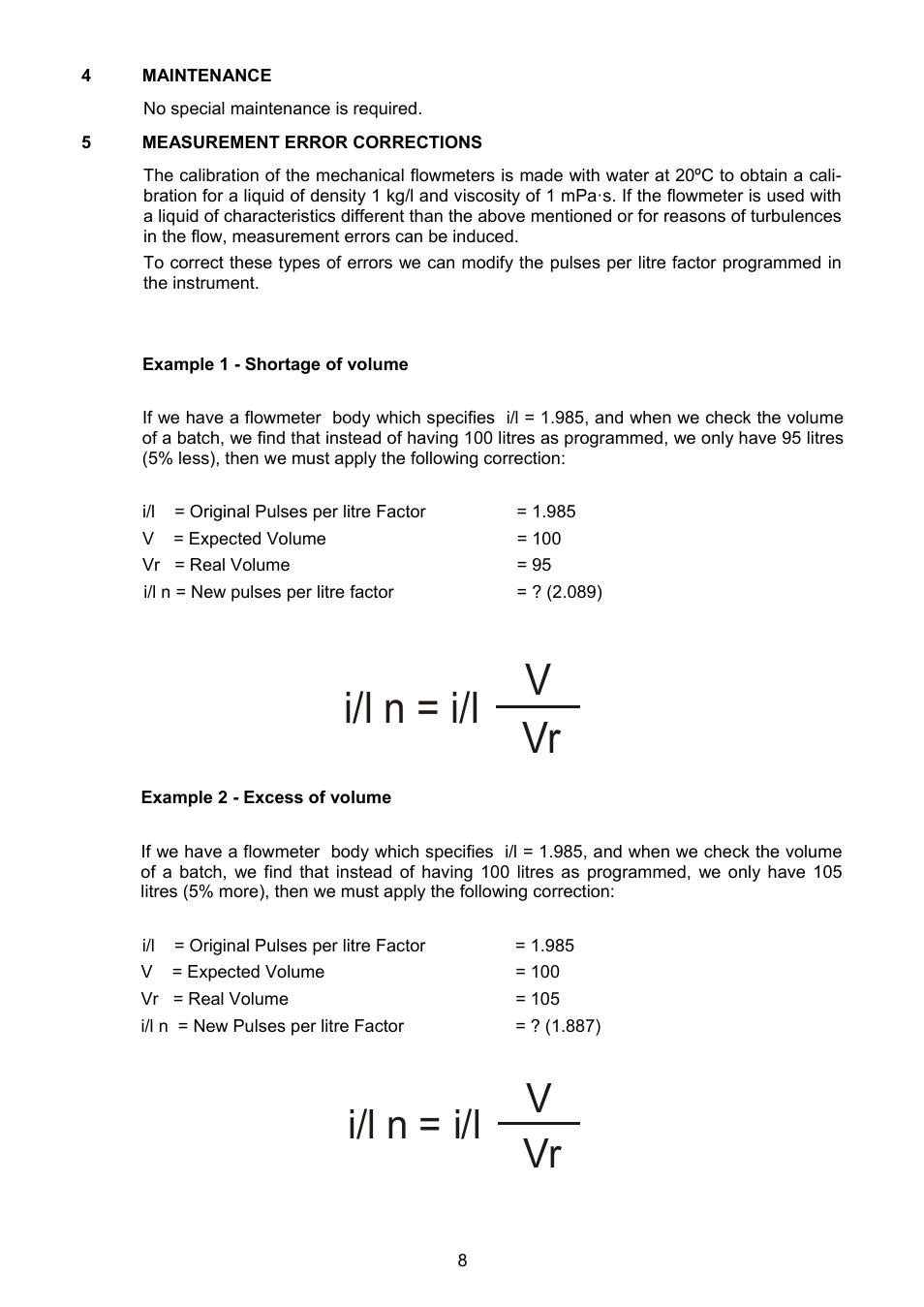 I/l n = i/l v vr | Tecfluid CP420P User Manual | Page 8 / 12