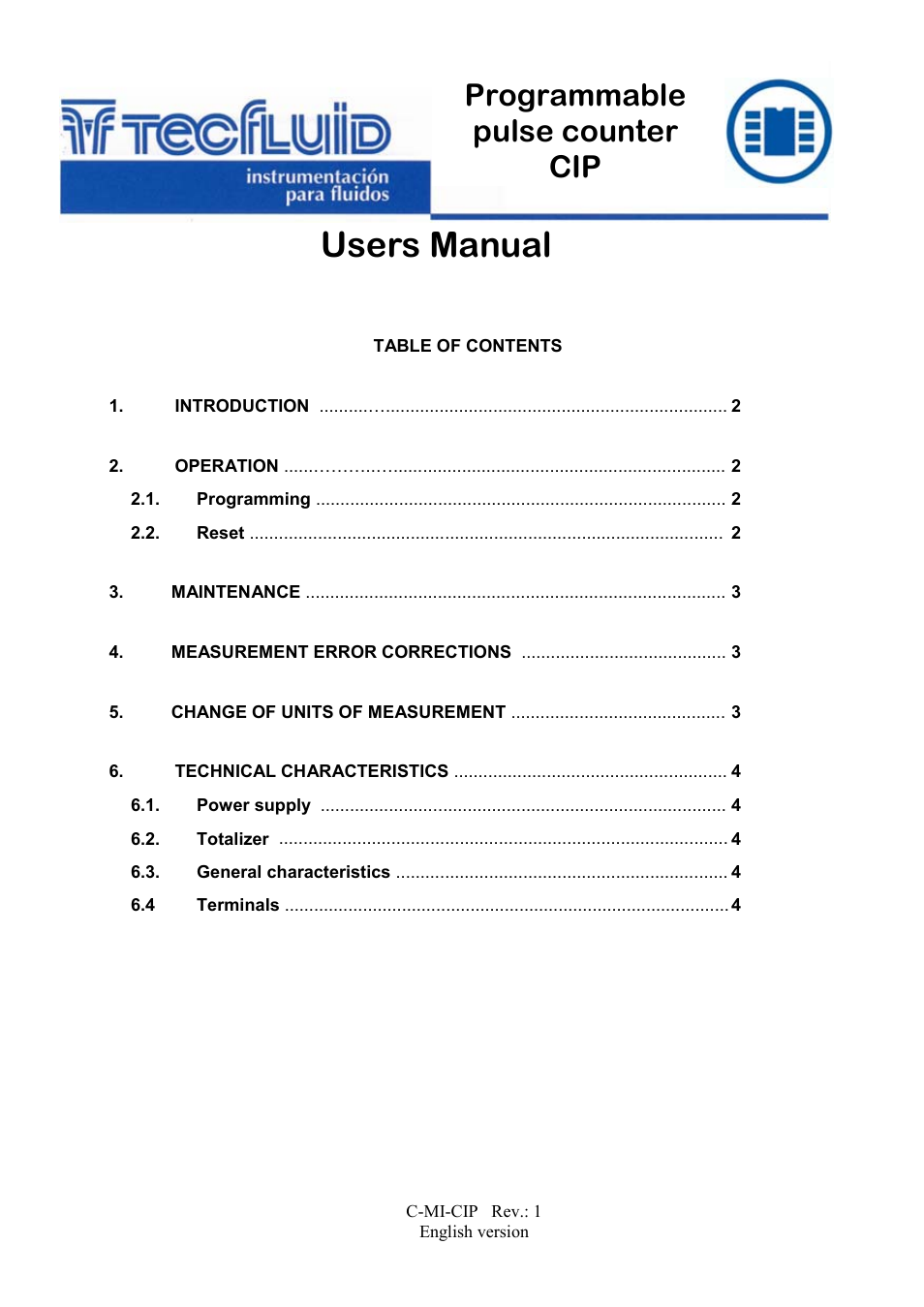 Tecfluid CIP User Manual | 4 pages
