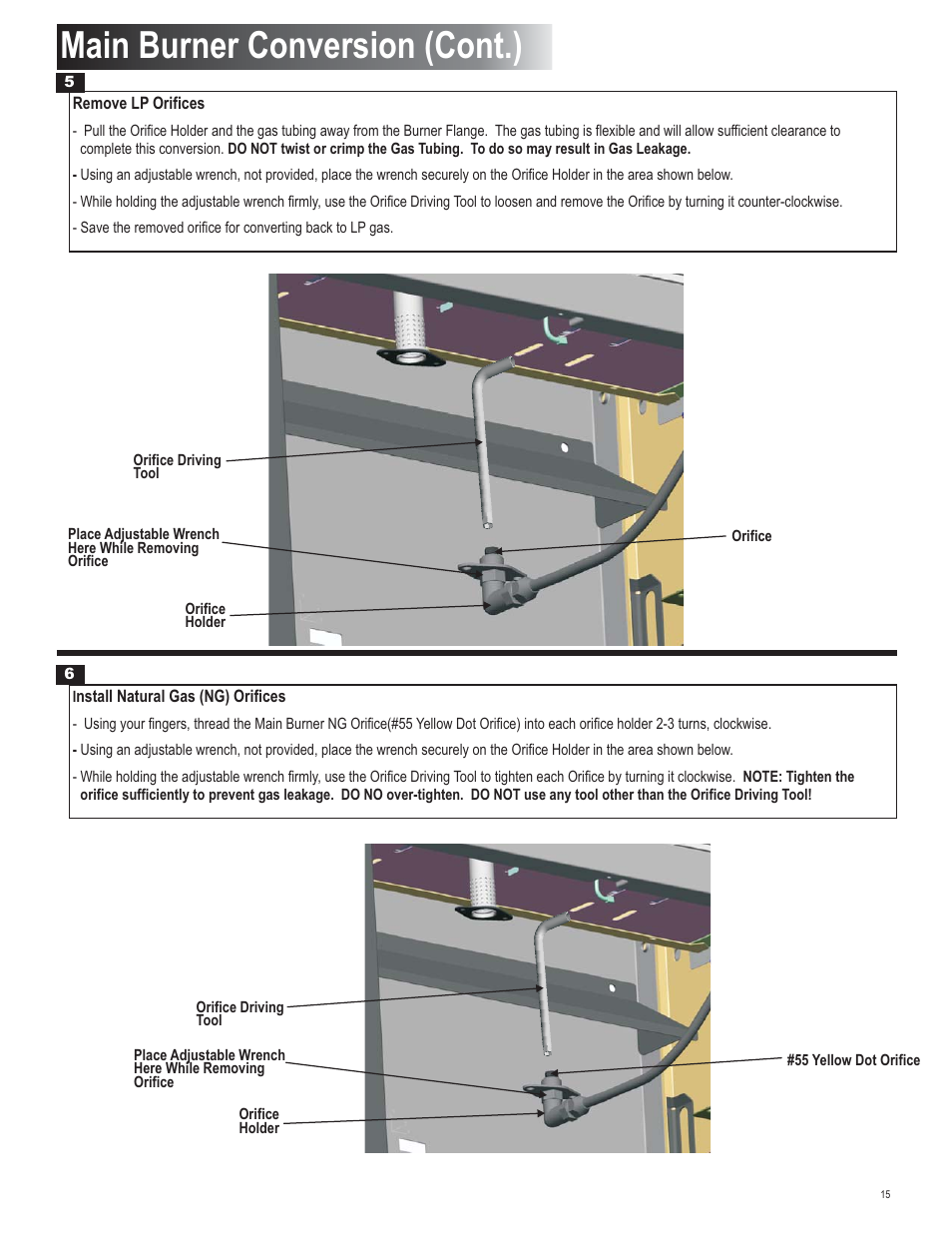 Main burner conversion (cont.) | Char-Broil 4539937 User Manual | Page 15 / 24