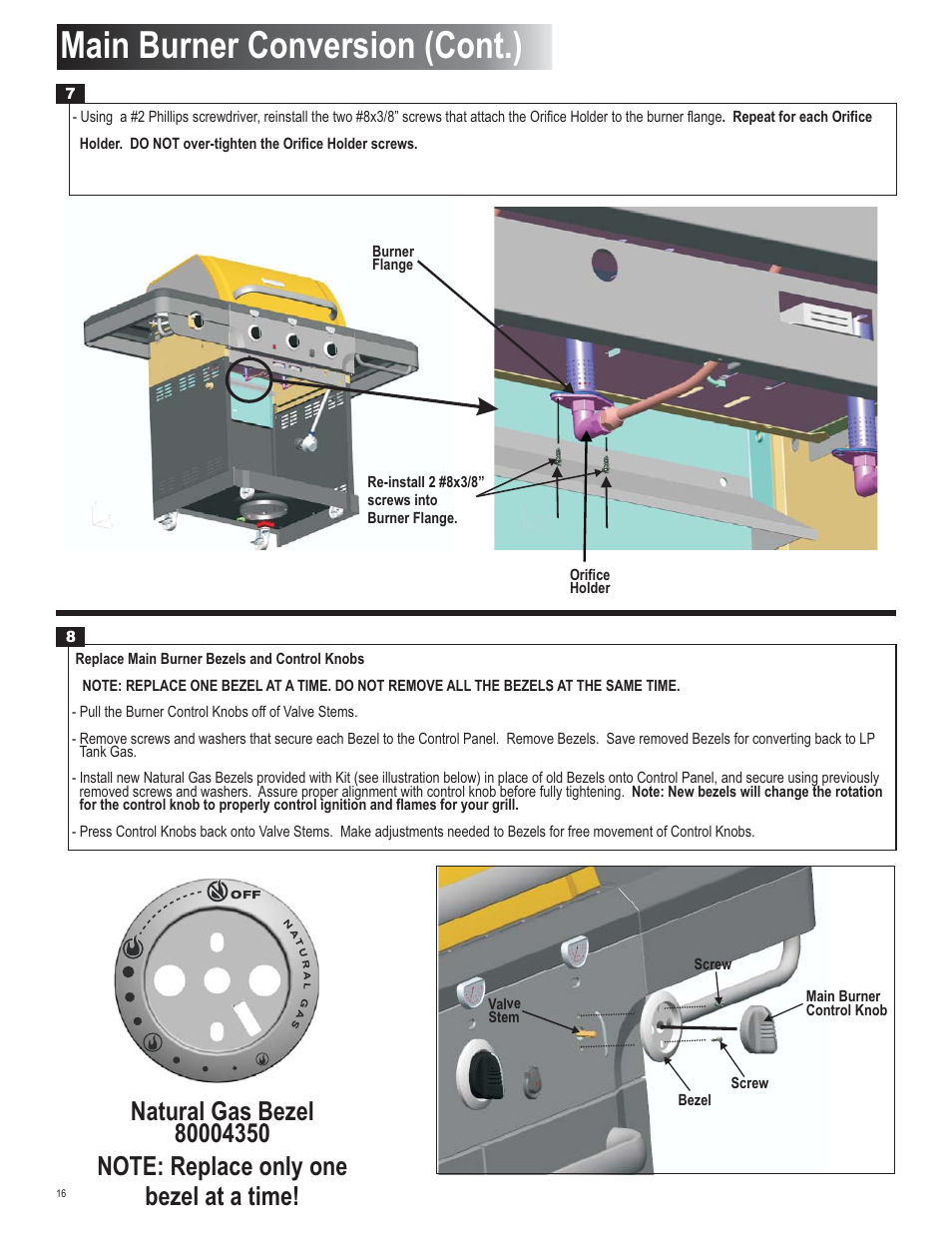 Main burner conversion (cont.) | Char-Broil 4539937 User Manual | Page 16 / 24