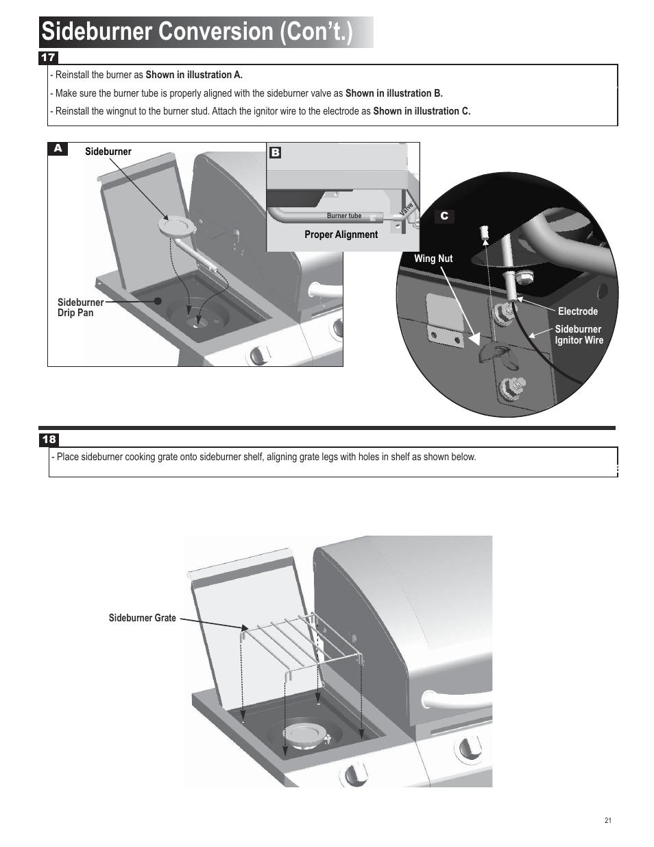 Sideburner conversion (con’t.) | Char-Broil 4539937 User Manual | Page 21 / 24