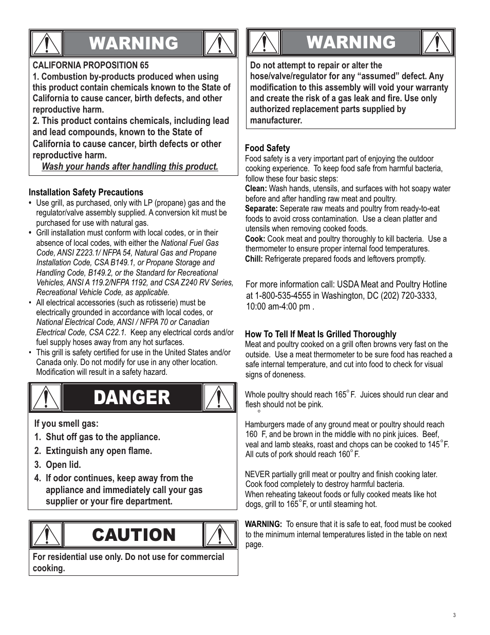 Danger, Warning, Caution | Char-Broil 4539937 User Manual | Page 3 / 24