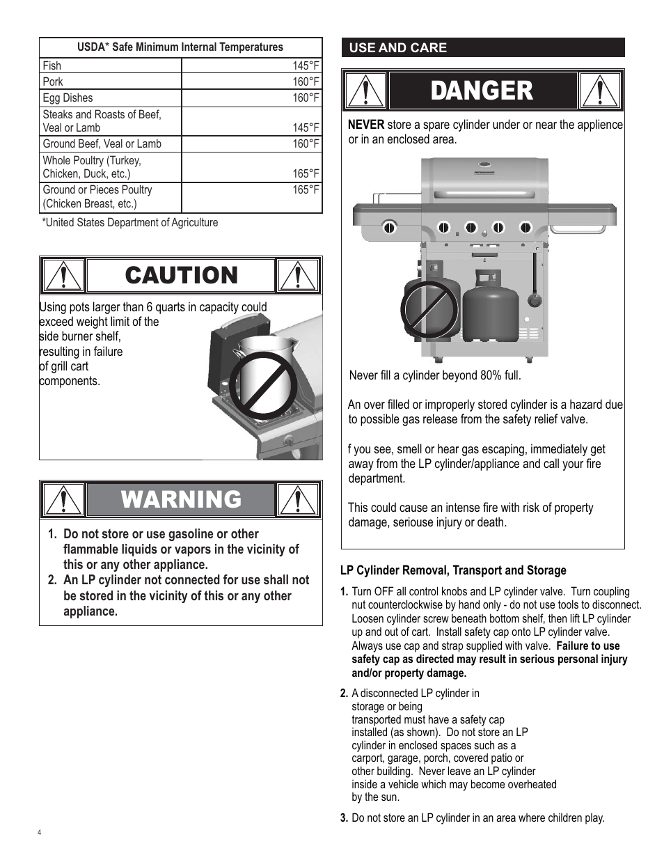 Danger, Caution, Warning | Char-Broil 4539937 User Manual | Page 4 / 24