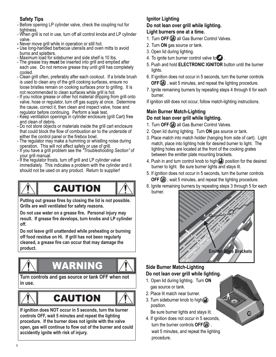 Warning, Caution | Char-Broil 4539937 User Manual | Page 8 / 24