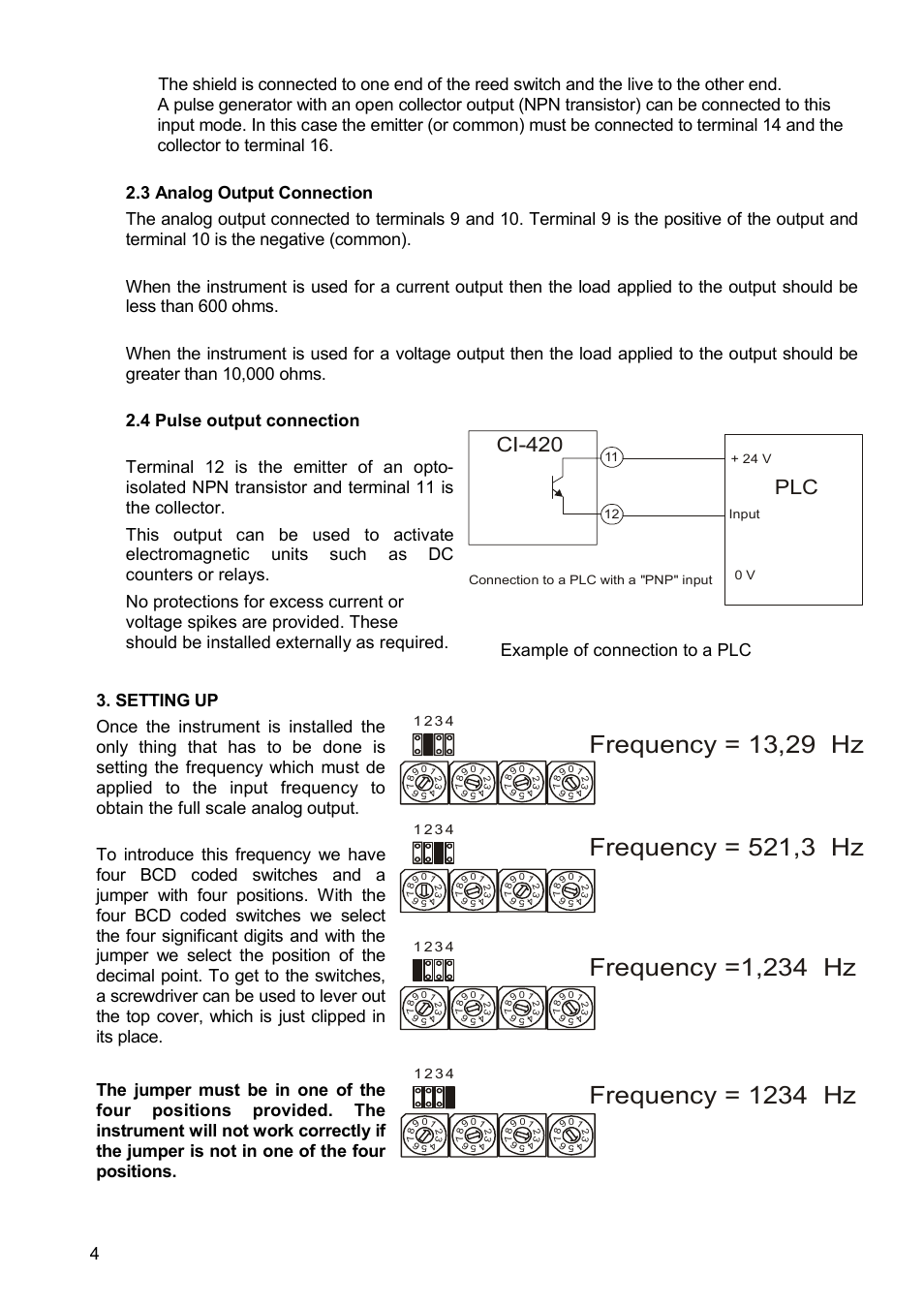 Ci-420 plc, Example of connection to a plc | Tecfluid CI-420 User Manual | Page 4 / 8