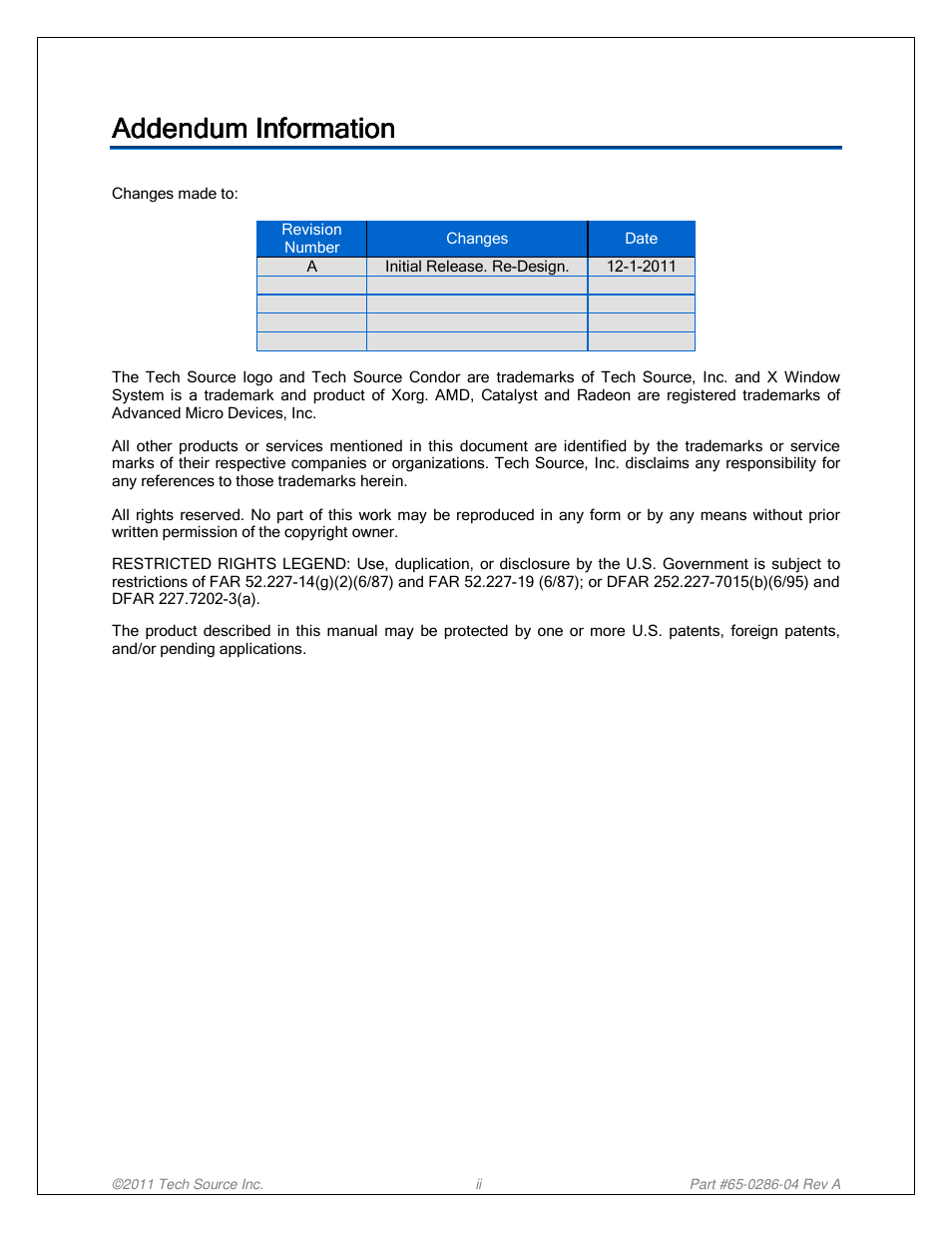 Addendum information | Tech Source Condor 2000 Series User Manual | Page 2 / 12