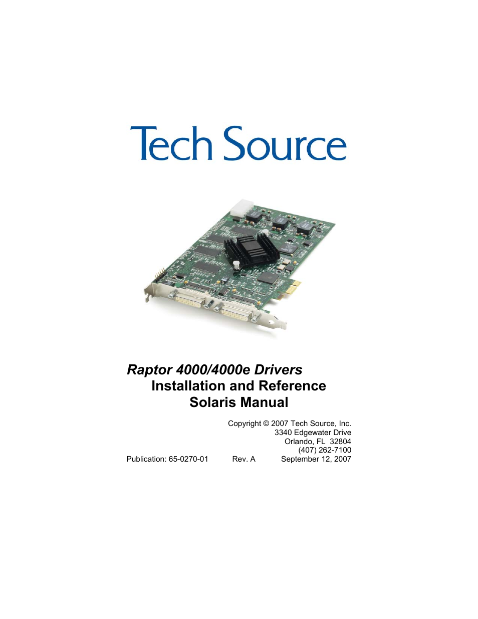 Tech Source Raptor 4000 (for Solaris) User Manual | 41 pages