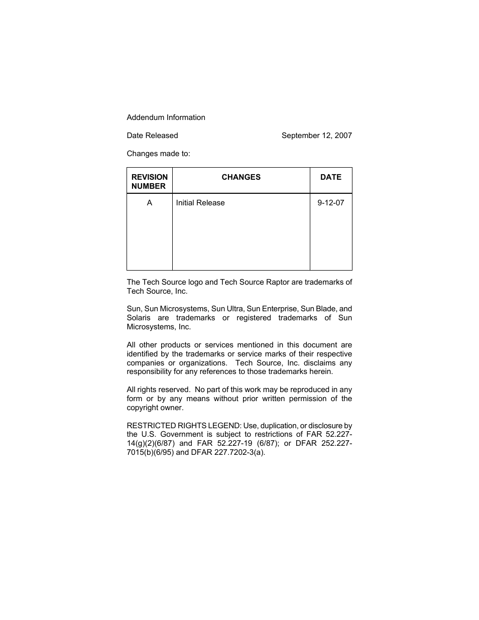 Tech Source Raptor 4000 (for Solaris) User Manual | Page 2 / 41