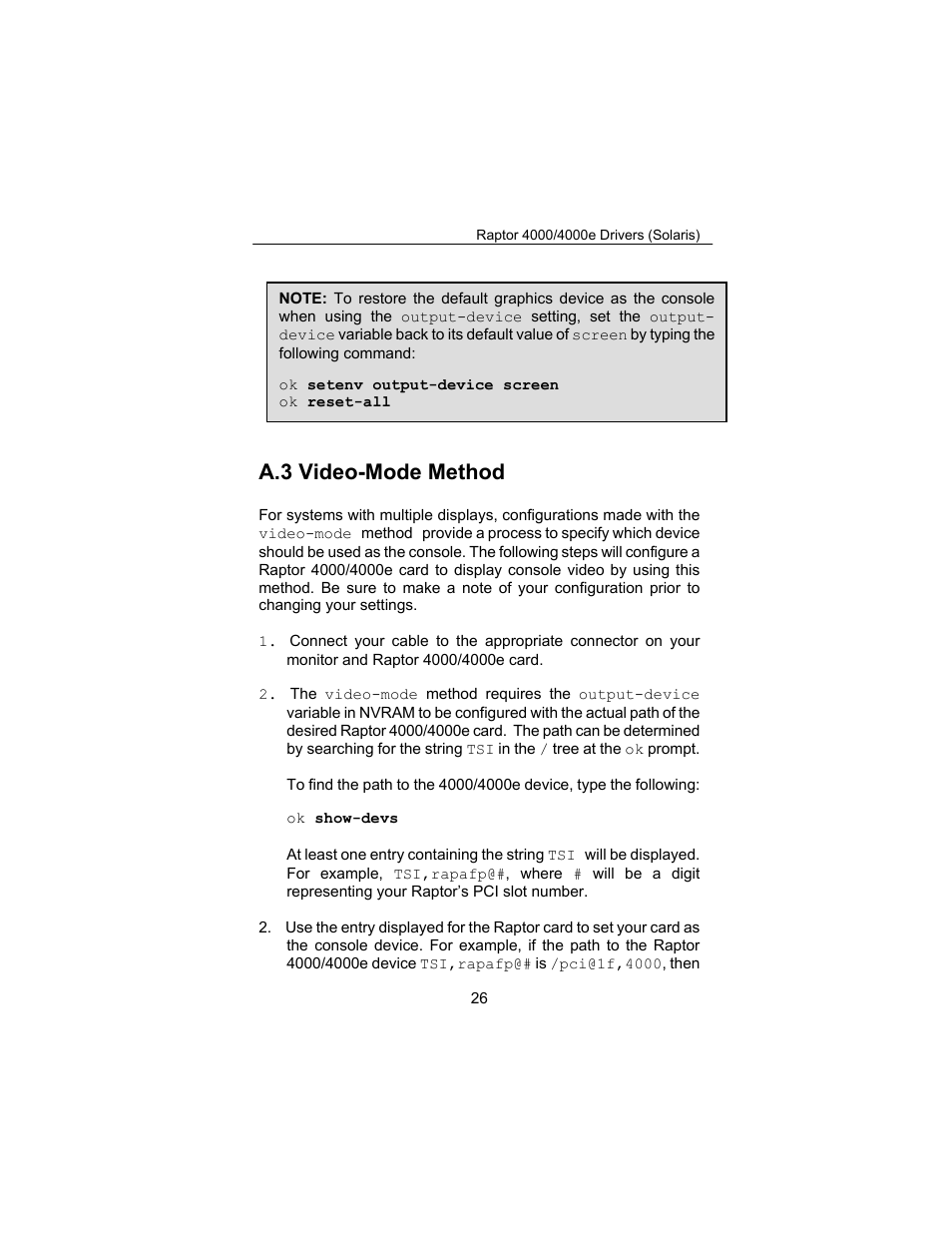 A.3 video-mode method | Tech Source Raptor 4000 (for Solaris) User Manual | Page 30 / 41