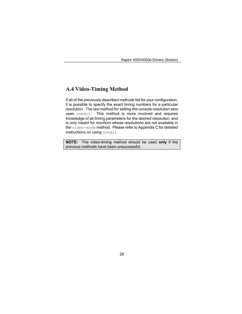 A.4 video-timing method | Tech Source Raptor 4000 (for Solaris) User Manual | Page 32 / 41