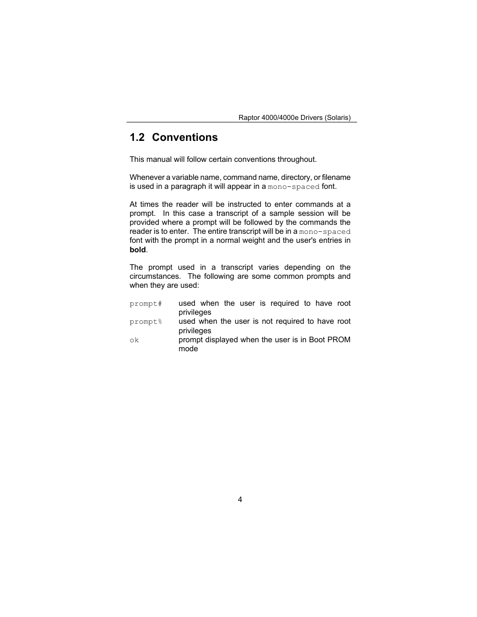 2 conventions | Tech Source Raptor 4000 (for Solaris) User Manual | Page 8 / 41