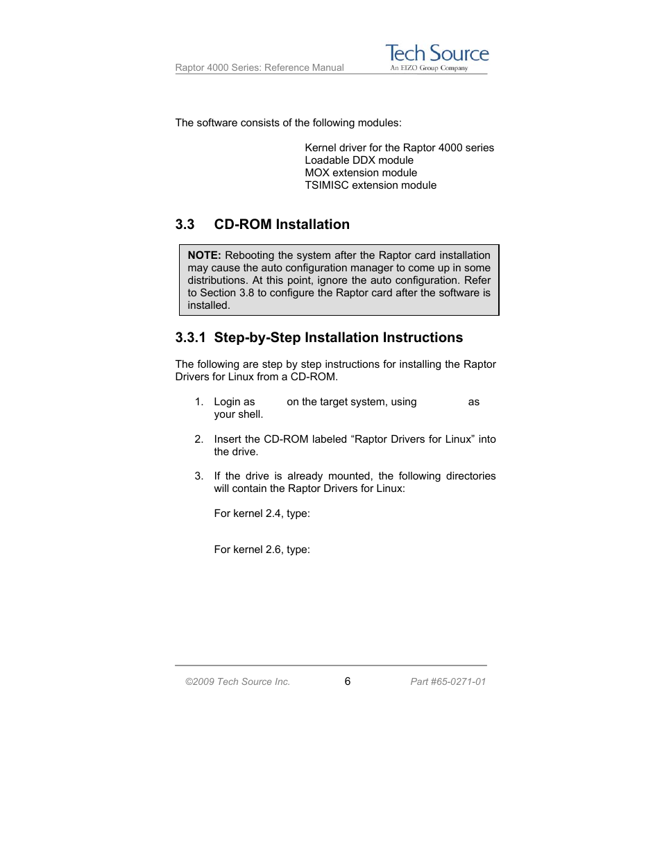 3 cd-rom installation, 1 step-by-step installation instructions | Tech Source Raptor 4000 Series (for Linux) User Manual | Page 12 / 64