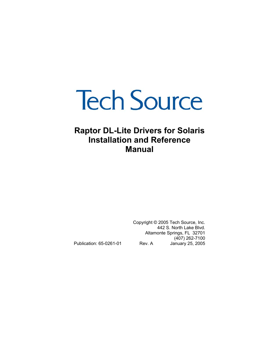 Tech Source Raptor DL-Lite Drivers for Solaris User Manual | 36 pages