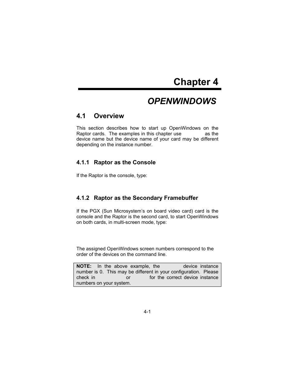 Chapter 4, Openwindows, 1 overview | Tech Source Raptor DL-Lite Drivers for Solaris User Manual | Page 21 / 36
