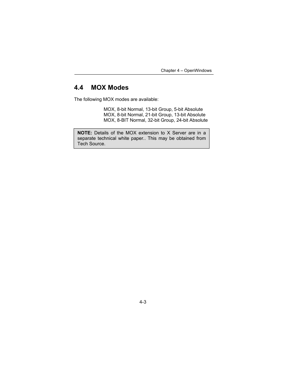 4 mox modes | Tech Source Raptor DL-Lite Drivers for Solaris User Manual | Page 23 / 36