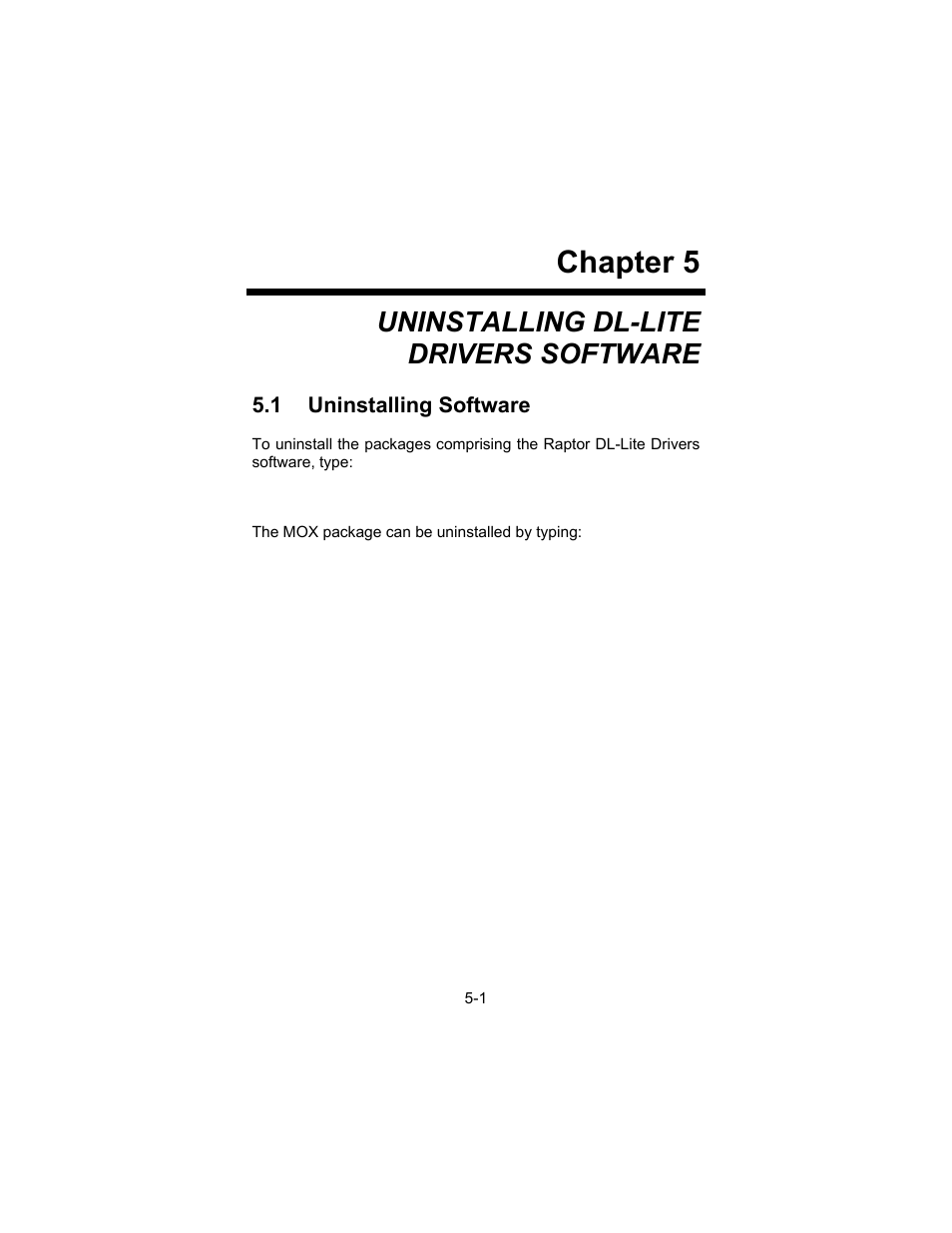 Chapter 5, Uninstalling dl-lite drivers software | Tech Source Raptor DL-Lite Drivers for Solaris User Manual | Page 25 / 36