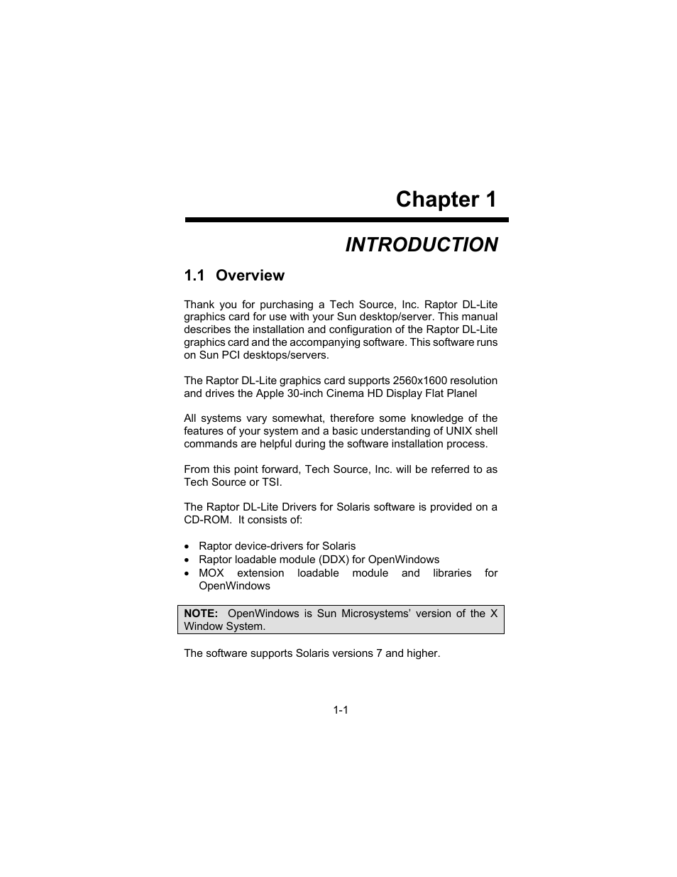 Chapter 1, Introduction | Tech Source Raptor DL-Lite Drivers for Solaris User Manual | Page 7 / 36