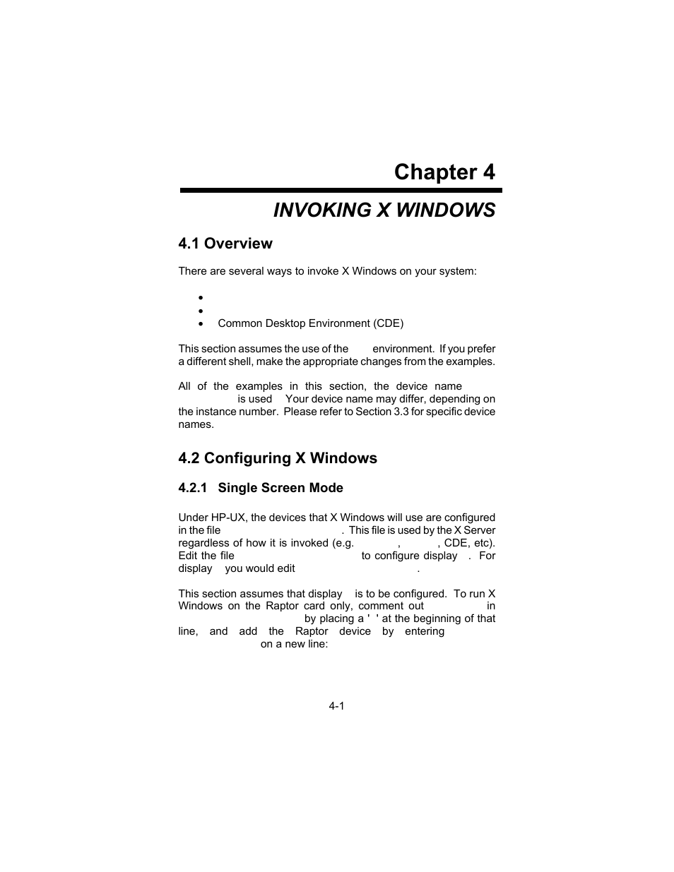 Chapter 4, Invoking x windows, 1 overview | 2 configuring x windows | Tech Source Raptor DL-Lite Drivers for HP-UX User Manual | Page 17 / 32