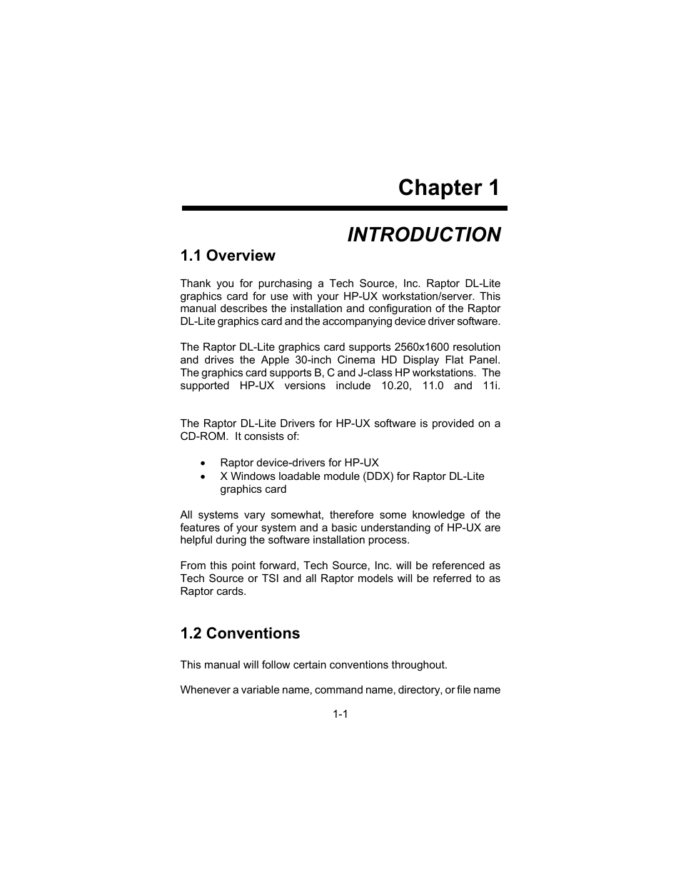 Chapter 1, Introduction | Tech Source Raptor DL-Lite Drivers for HP-UX User Manual | Page 7 / 32