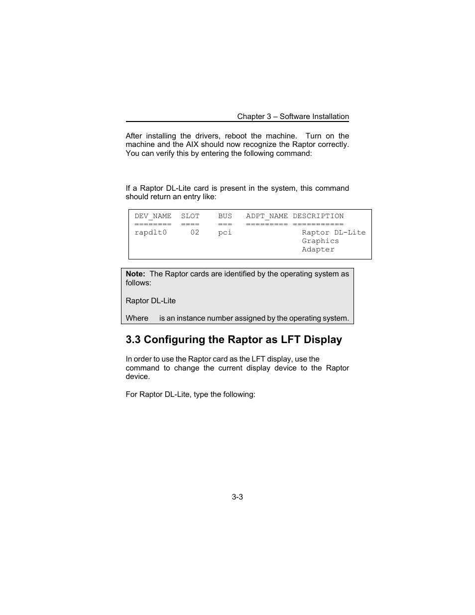 3 configuring the raptor as lft display | Tech Source Raptor DL-Lite Drivers for AIX User Manual | Page 13 / 32