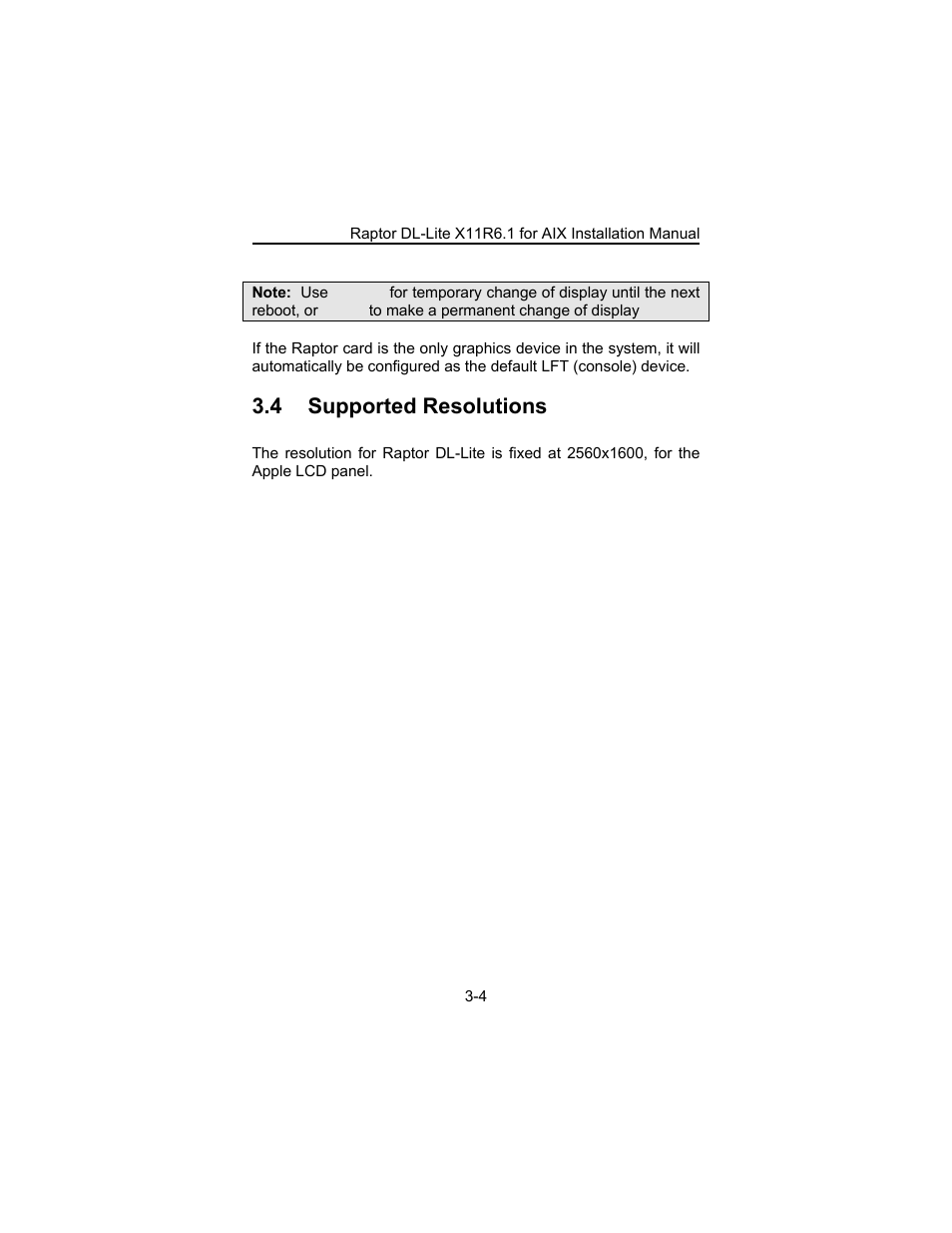 4 supported resolutions | Tech Source Raptor DL-Lite Drivers for AIX User Manual | Page 14 / 32