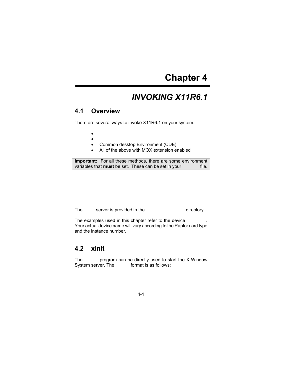 Chapter 4, Invoking x11r6.1, 1 overview | 2 xinit | Tech Source Raptor DL-Lite Drivers for AIX User Manual | Page 15 / 32