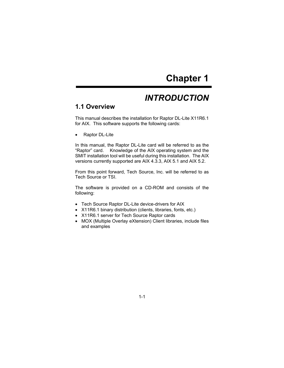 Chapter 1, Introduction | Tech Source Raptor DL-Lite Drivers for AIX User Manual | Page 7 / 32