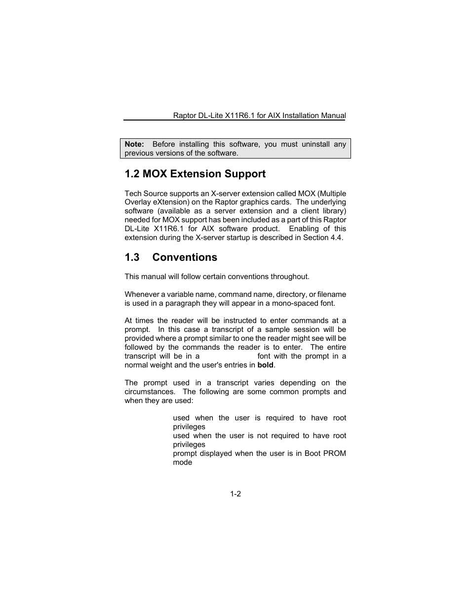 2 mox extension support, 3 conventions | Tech Source Raptor DL-Lite Drivers for AIX User Manual | Page 8 / 32