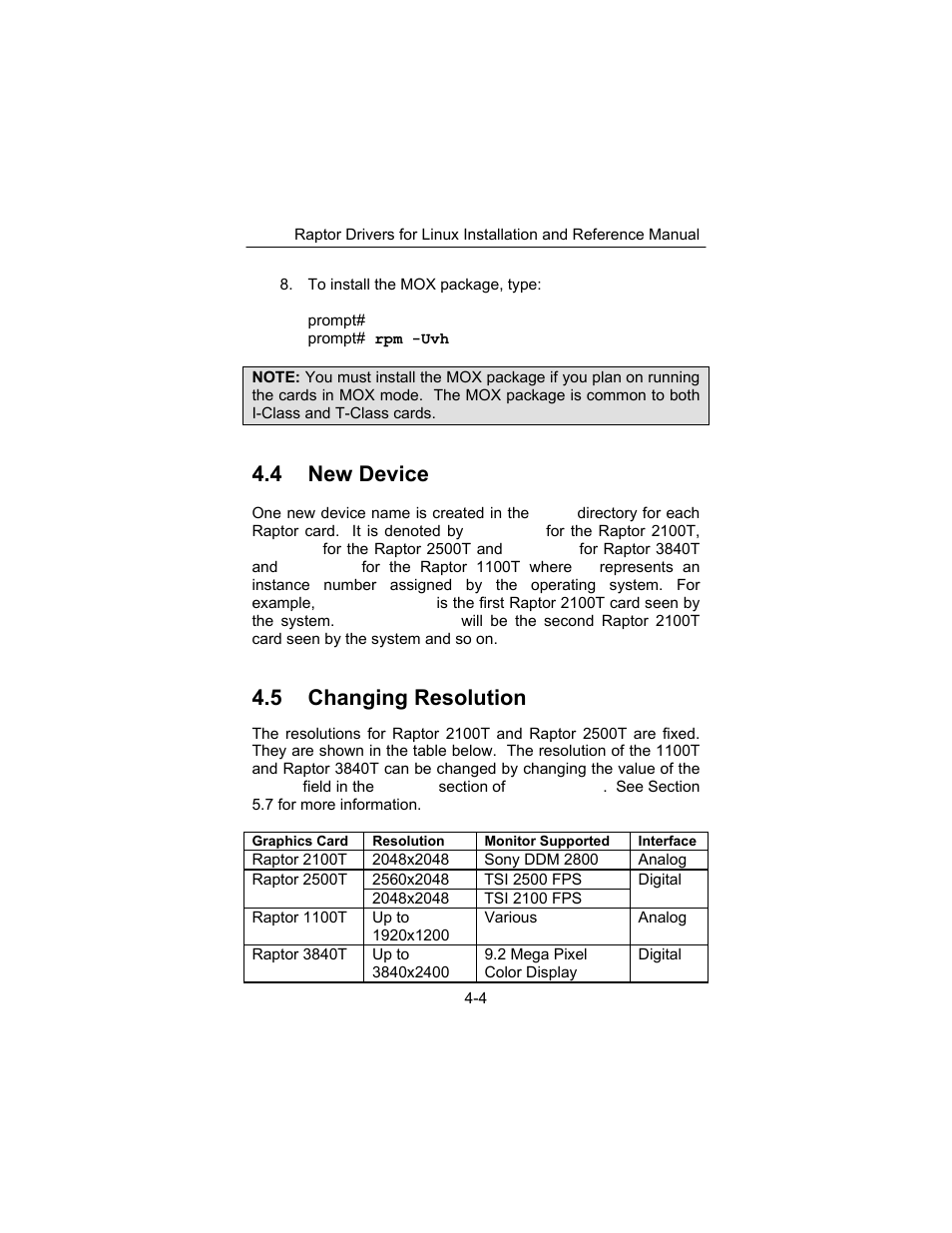 4 new device, 5 changing resolution | Tech Source Raptor Drivers for Linux User Manual | Page 26 / 64