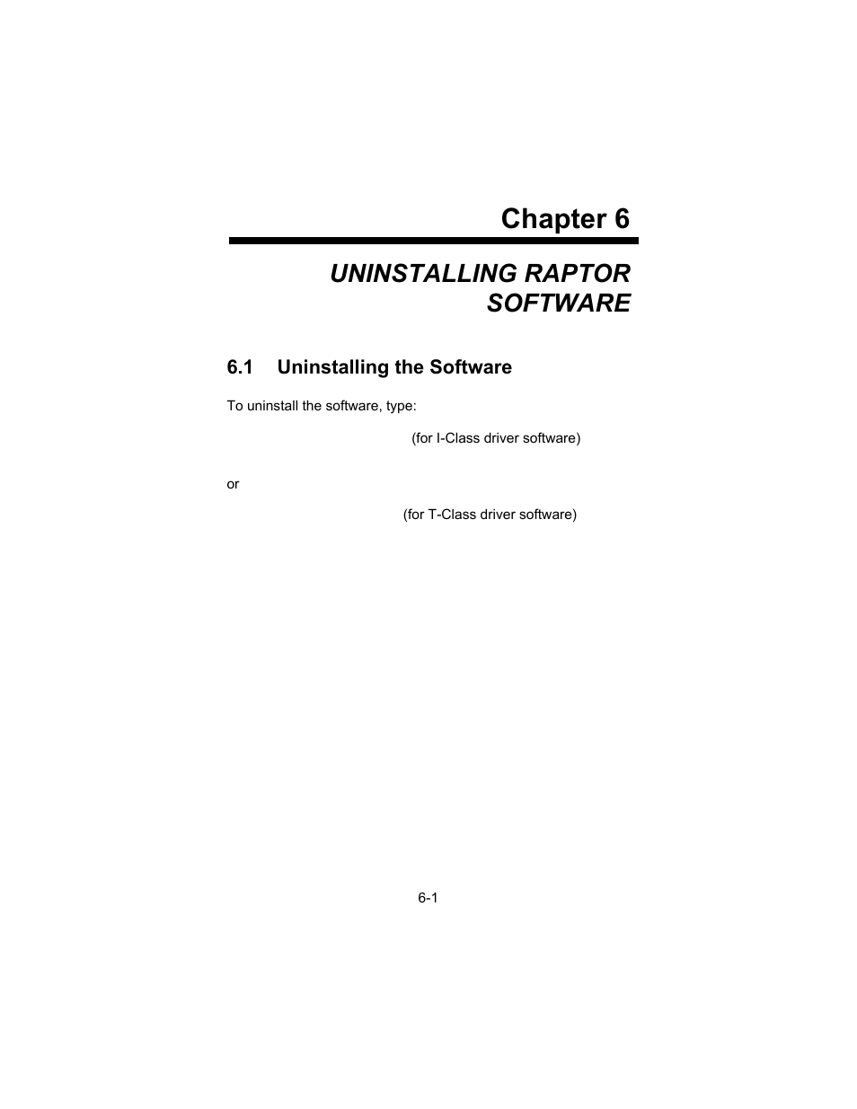 Chapter 6, Uninstalling raptor software | Tech Source Raptor Drivers for Linux User Manual | Page 45 / 64